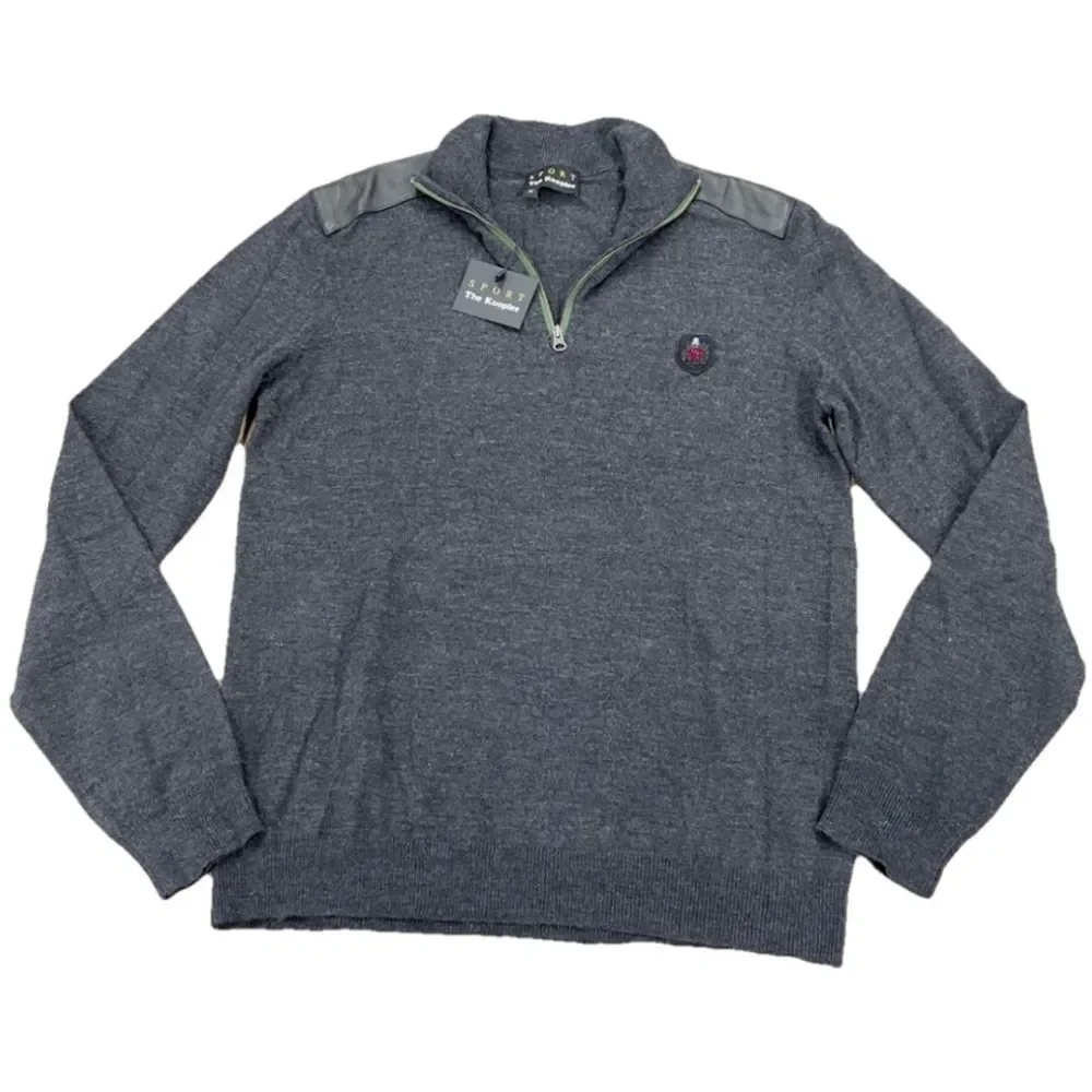 The Kooples Sport Men's Wool Leather Blend Medium Pullover 1/4 Zip Sweater - Picture 1 of 6